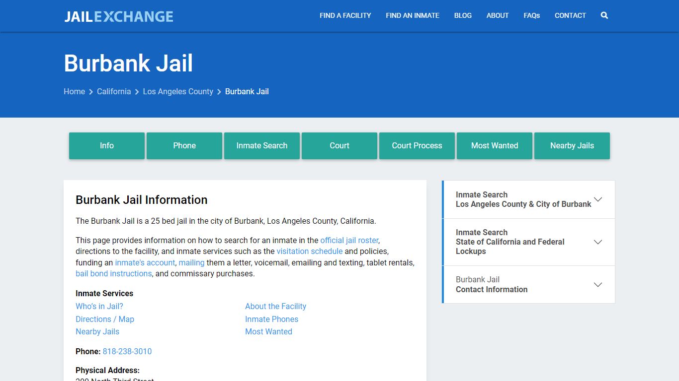 Burbank Jail, CA Inmate Search, Information - Jail Exchange